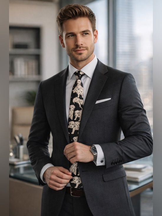 Addiction Other - Vintage Addiction Dalmatian Silk Tie | Black White Dog Print Neck Tie